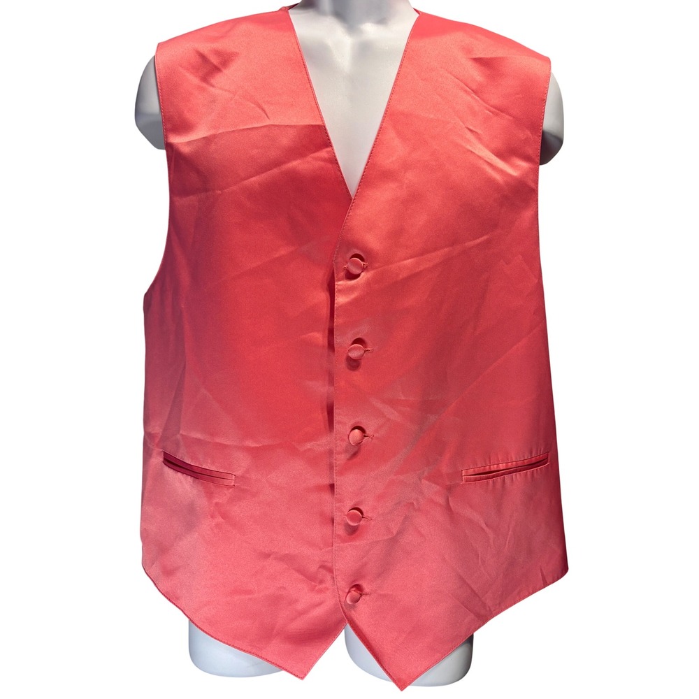 Vesuvio Napoli Suit Vest Men XXL Coral Pink Satin Formal Waistcoat